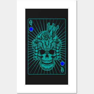 Queen of Spades Green Skull Posters and Art